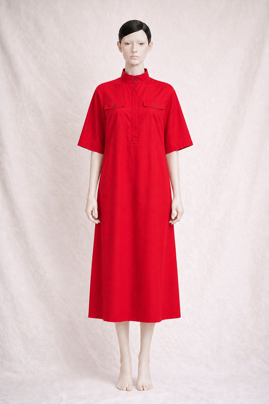 Robe en coton rouge Lanvin Paris New York vintage authentique