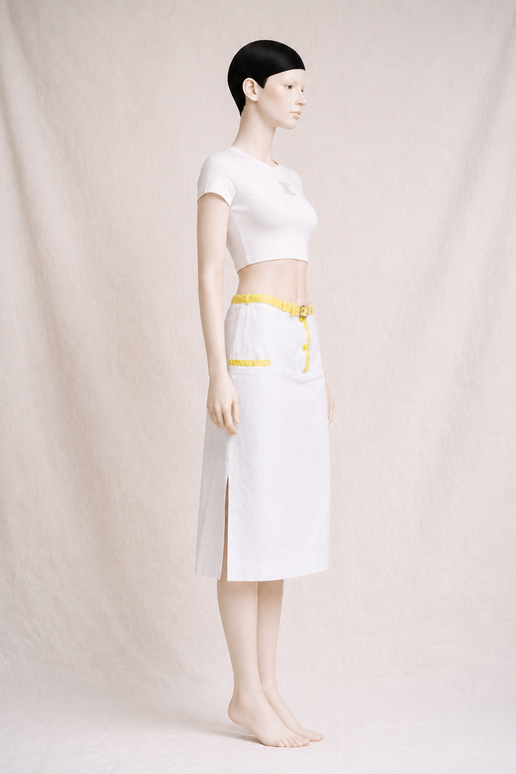 Authentique jupe Courrèges Paris vintage en coton texturé blanc