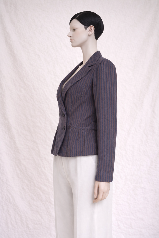 Blazer court rayé en coton et lin Sonia Rykiel vintage