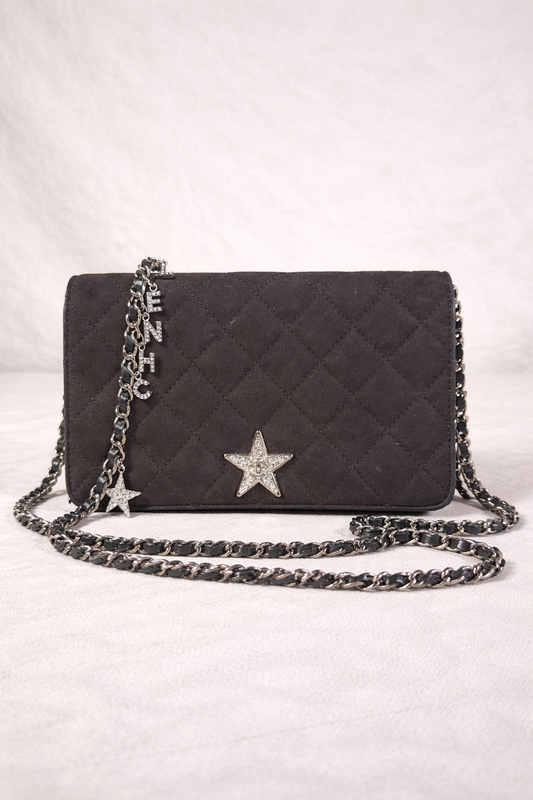 Sac mini flap Chanel matelassé en suède noir authentique
