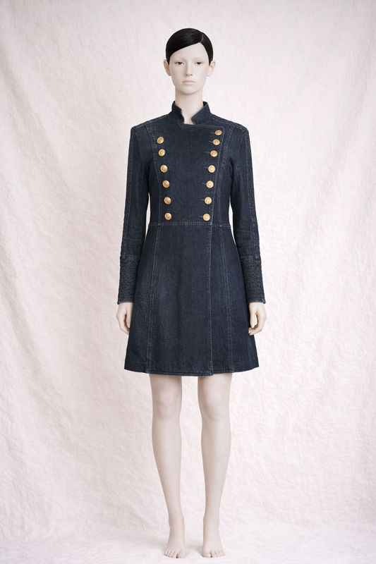 Robe manteau authentique Pierre Balmain en denim bleu marine vintage