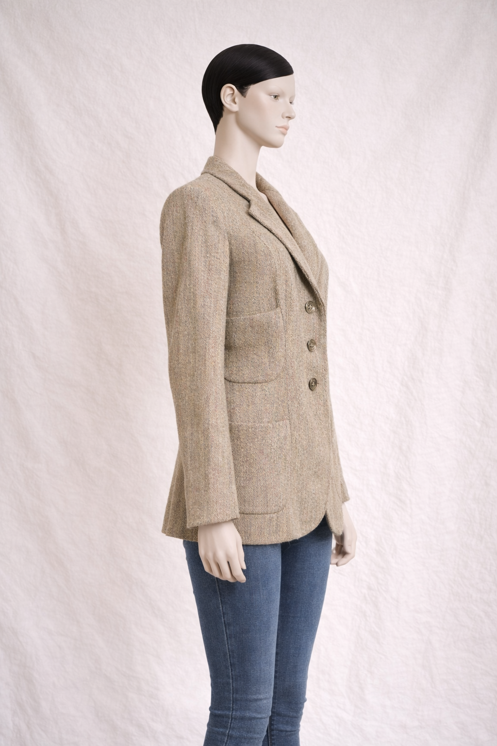 Blazer authentique Emanuel Ungaro en laine épaisse beige chiné vintage couture
