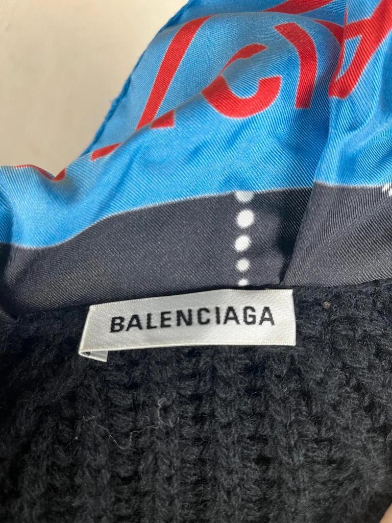 Balenciaga oversized black virgin wool sweater with integrated silk scarf