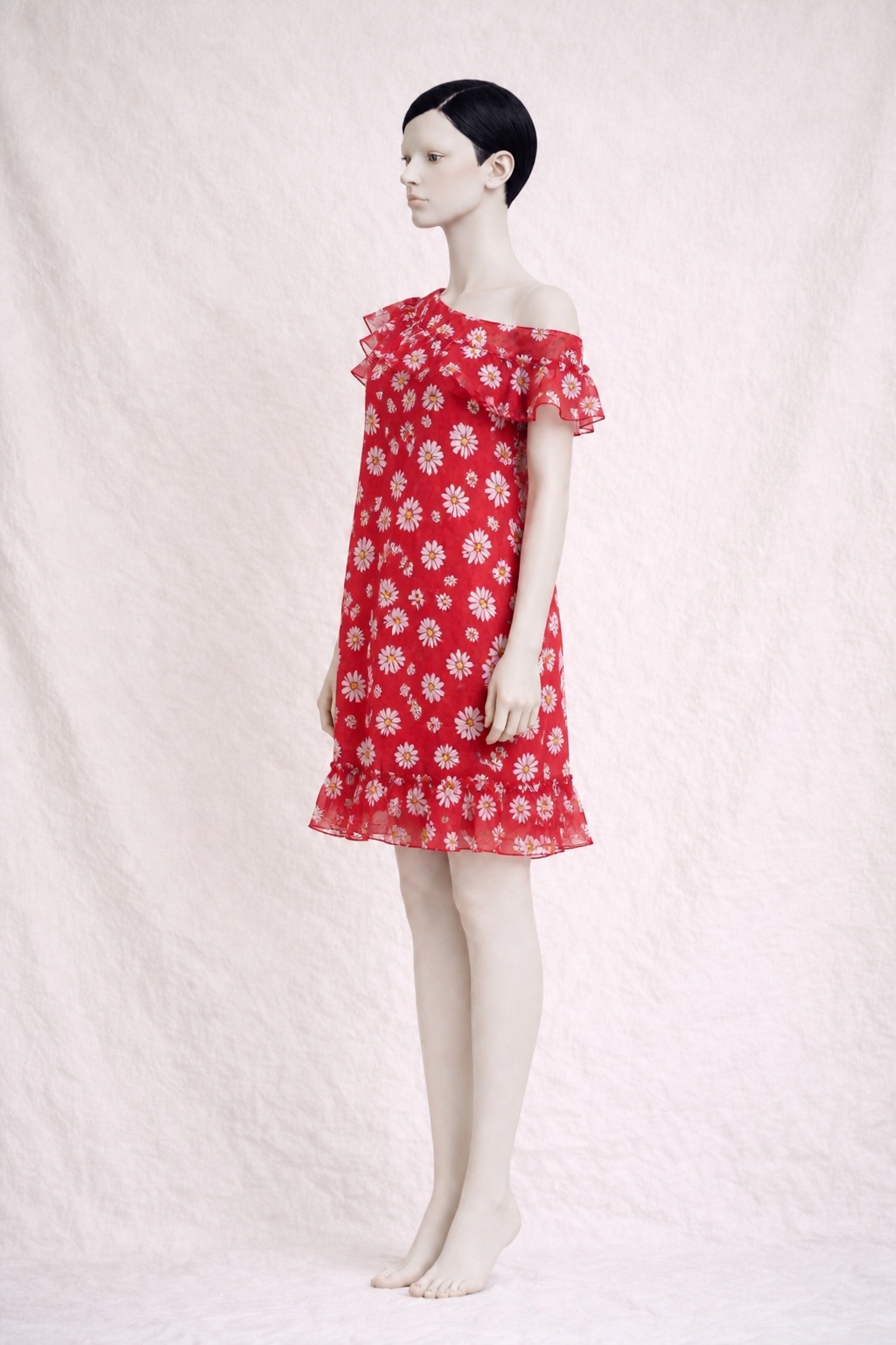 Robe Dolce & Gabbana imprimée d’un motif marguerites sur fond rouge  authentique