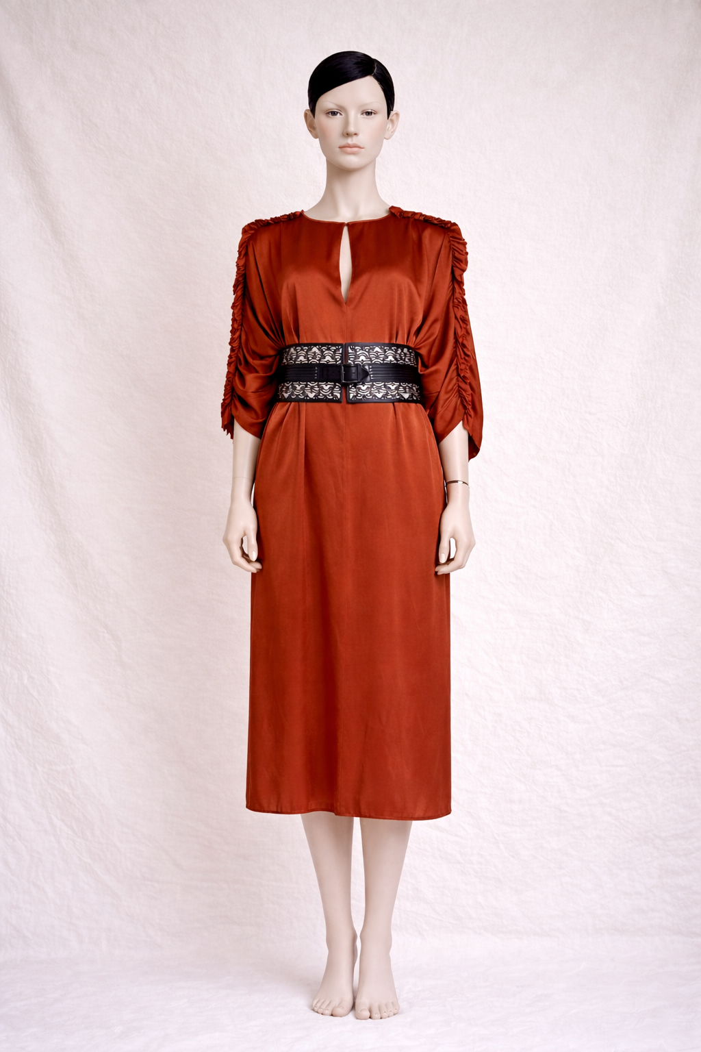 Robe fluide terracotta à manches froncées Maison Rabih Kayrouz
