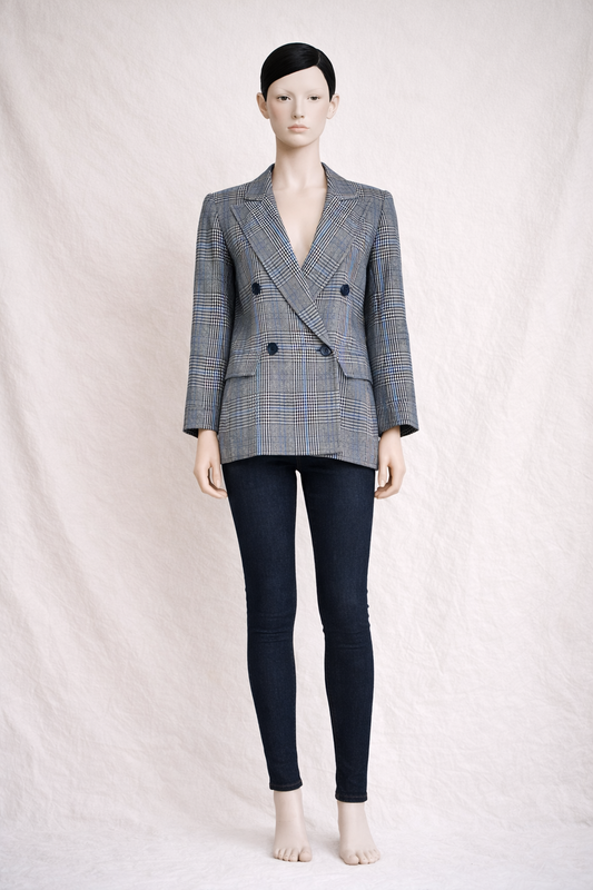 Blazer authentique Yves Saint Laurent Variation en laine à carreaux circa 90