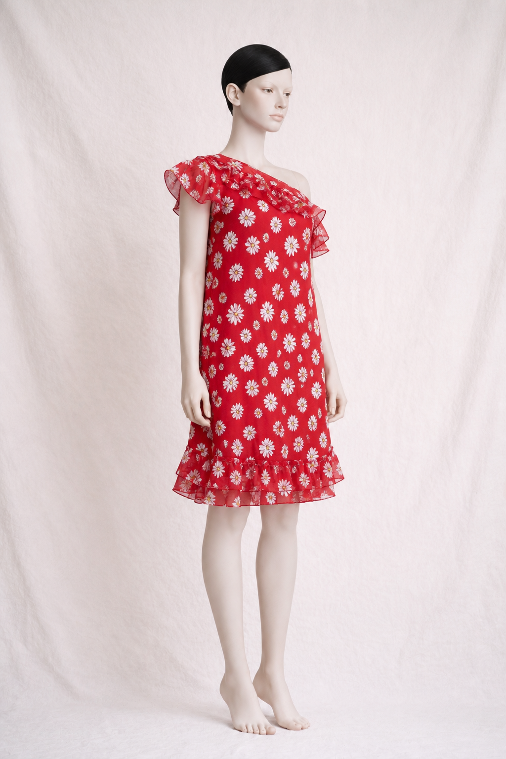Robe Dolce & Gabbana imprimée d’un motif marguerites sur fond rouge  authentique