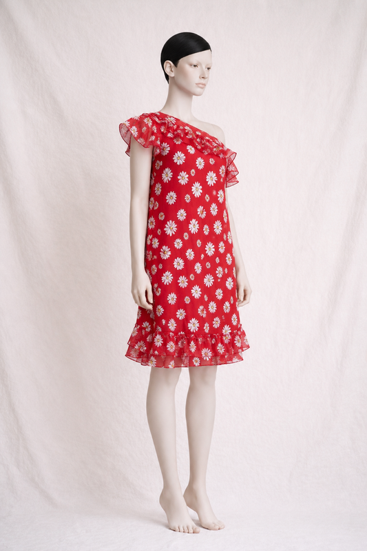 Robe Dolce & Gabbana imprimée d’un motif marguerites sur fond rouge  authentique