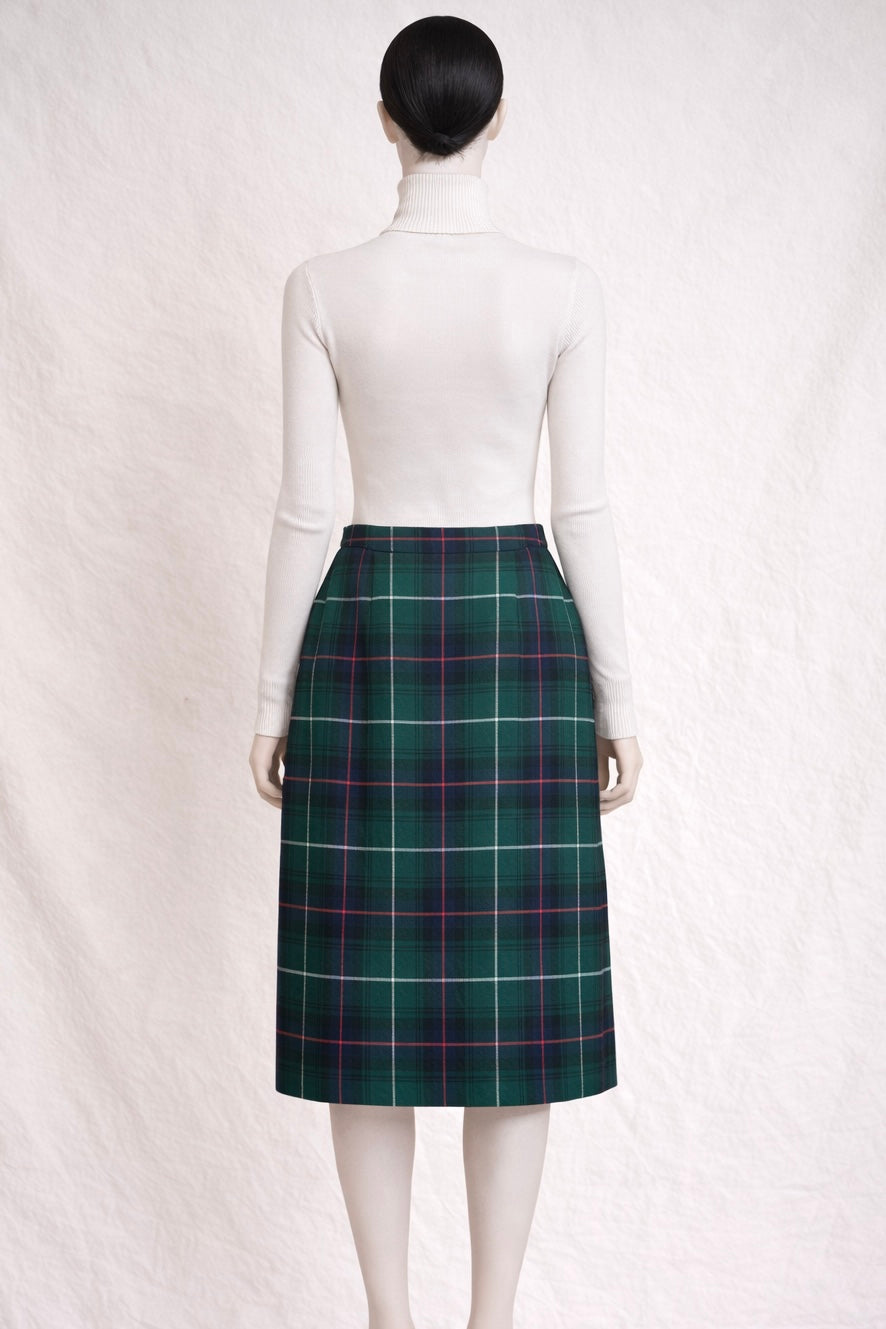 Jupe Burberrys London en laine tartan vert vintage authentique