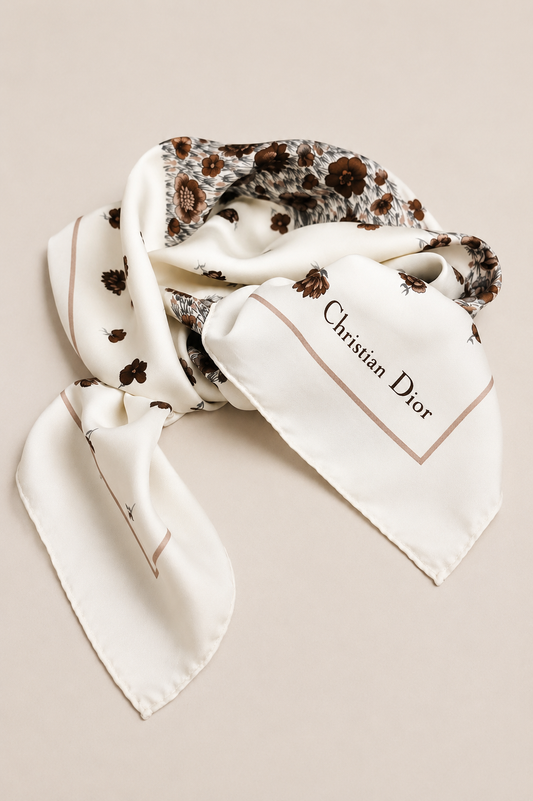 Carré Christian Dior en soie motif D floral vintage authentique