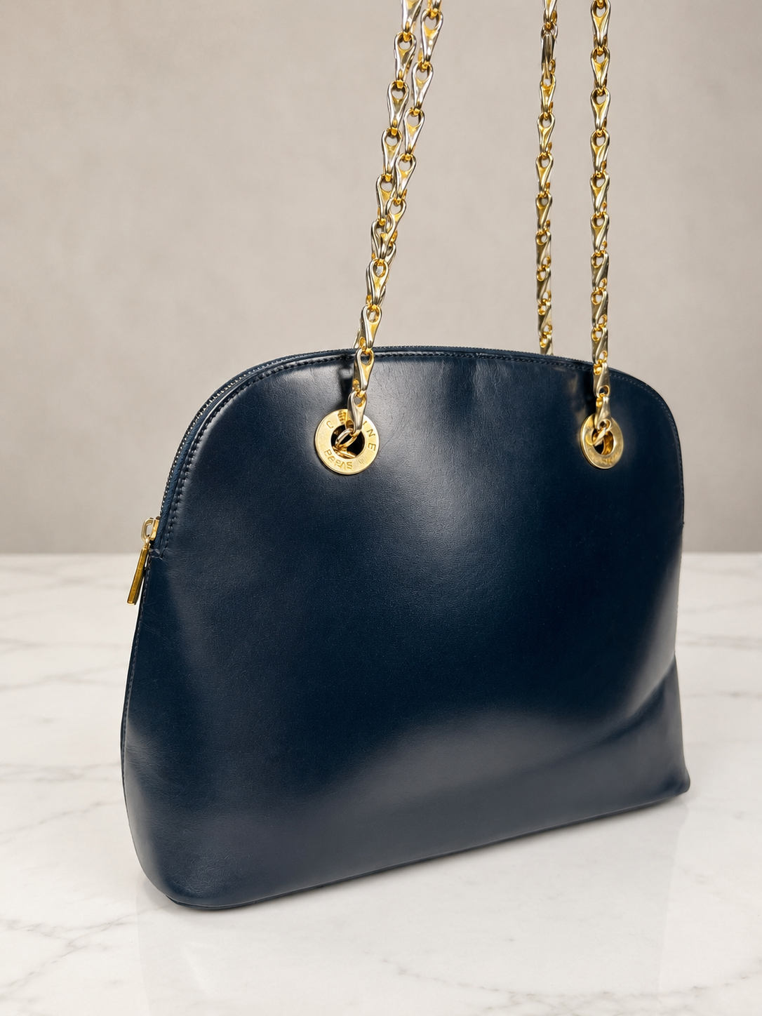 Sac authentique Celine Paris en cuir bleu profond