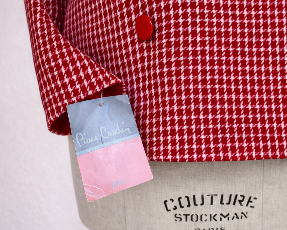 Blazer authentique Pierre Cardin vintage en laine rouge pied-de-poule neuf