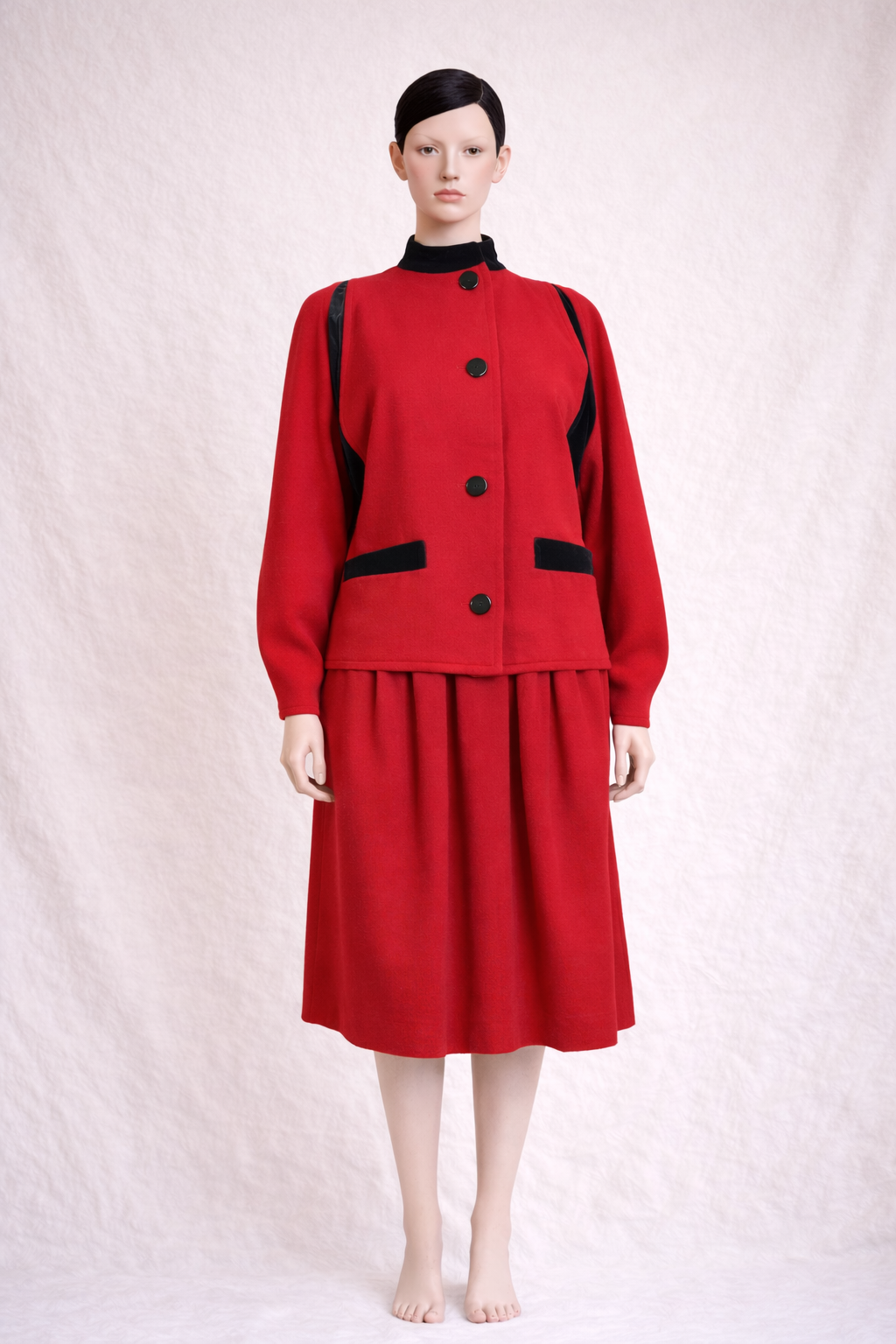 Ensemble tailleur jupe et veste authentique Lanvin Paris laine rouge vintage
