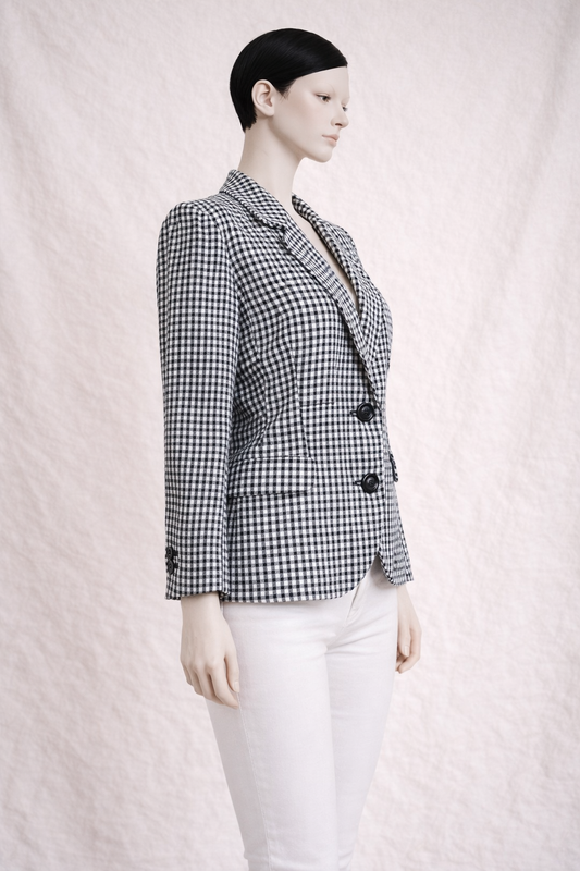 Blazer en laine à carreaux noirs et blancs Yves Saint Laurent vintage