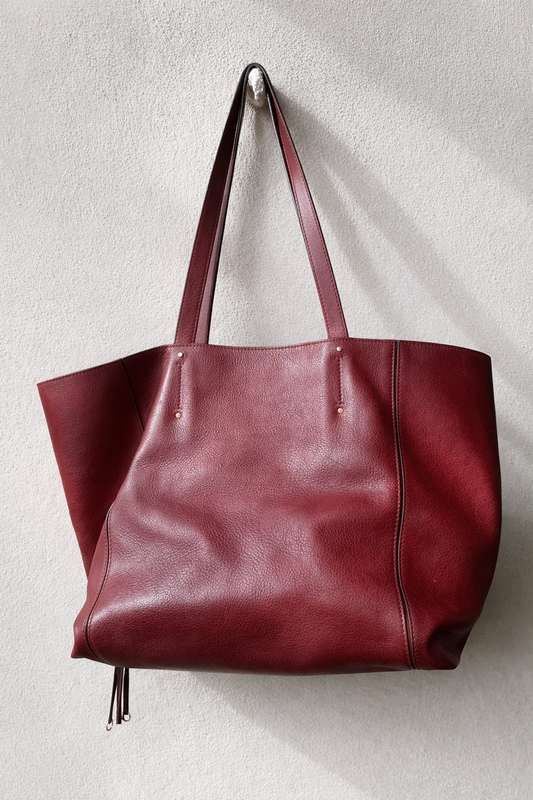 Authentic Chloé Cabas Milo Bag in Burgundy Leather