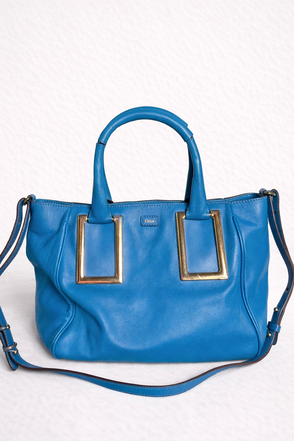 Sac Chloé Ethel authentique en cuir d’agneau bleu – grand format