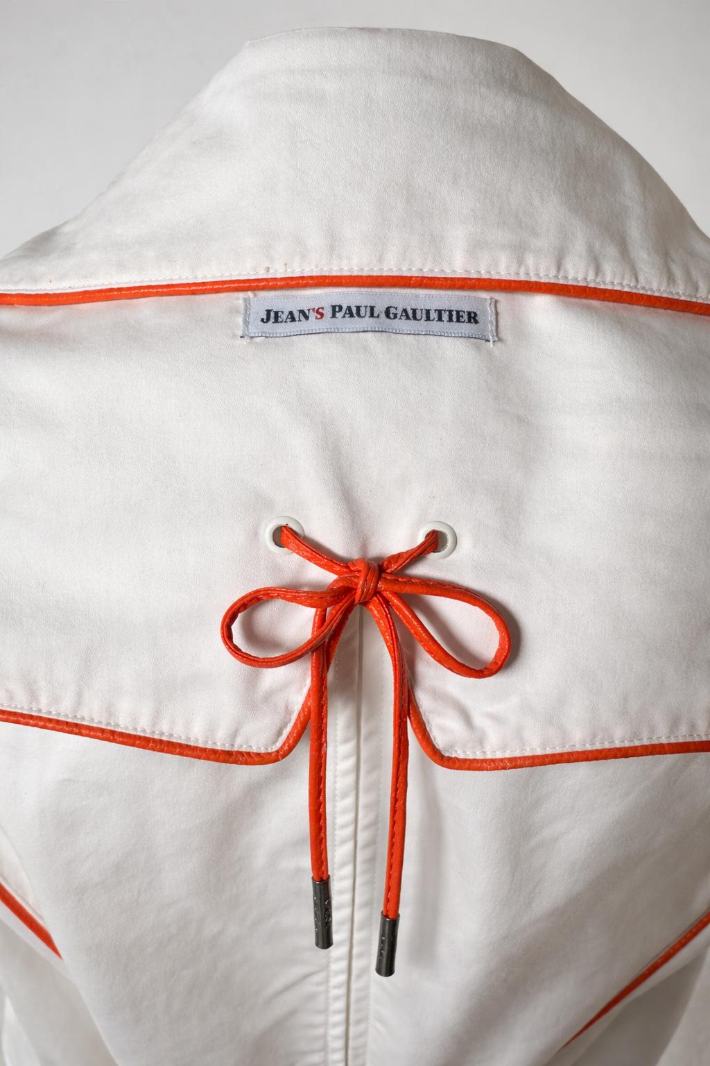 Trench authentique Jean Paul Gaultier en coton blanc à surpiqûres contrastées vintage