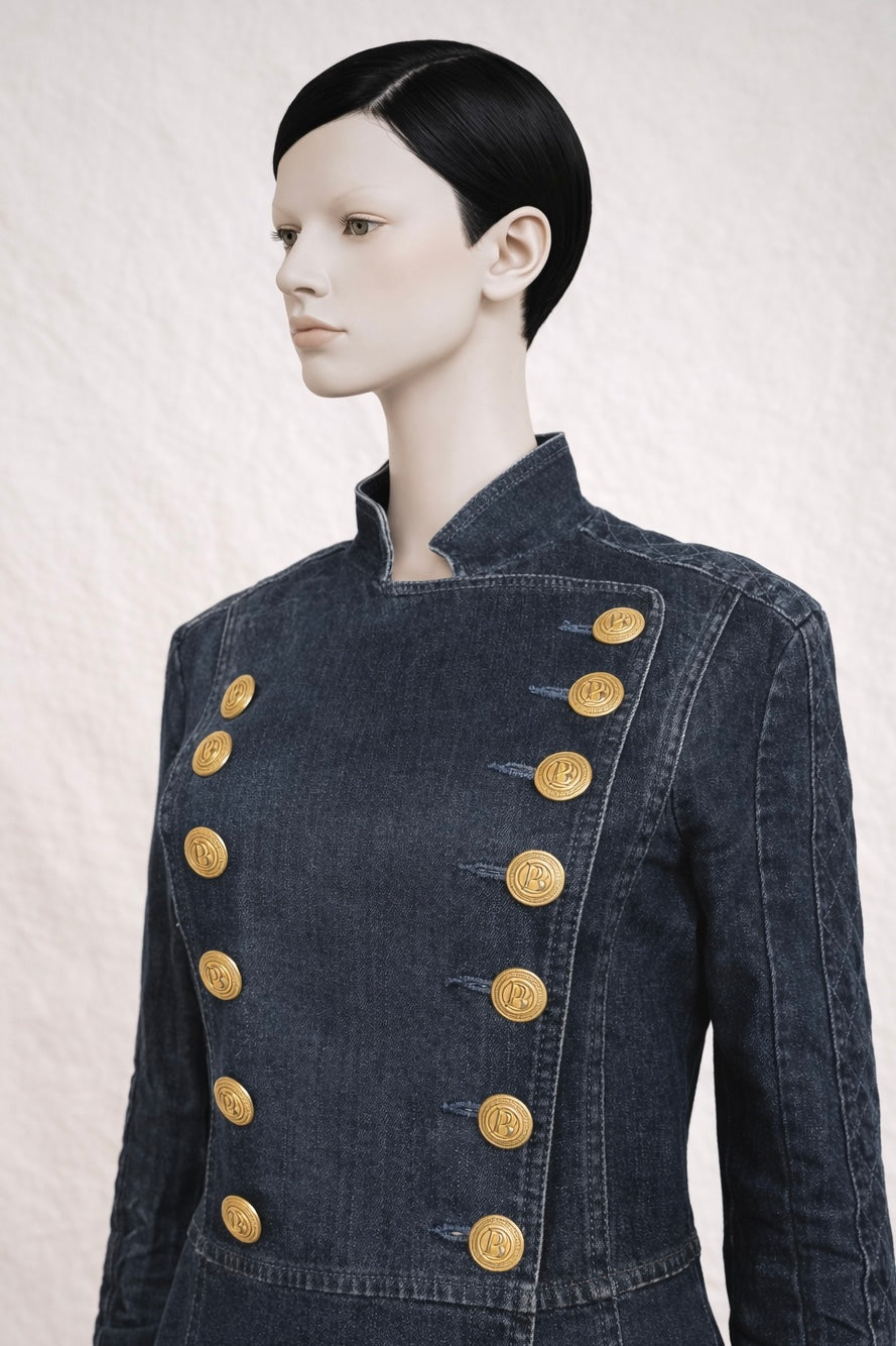 Robe manteau authentique Pierre Balmain en denim bleu marine vintage