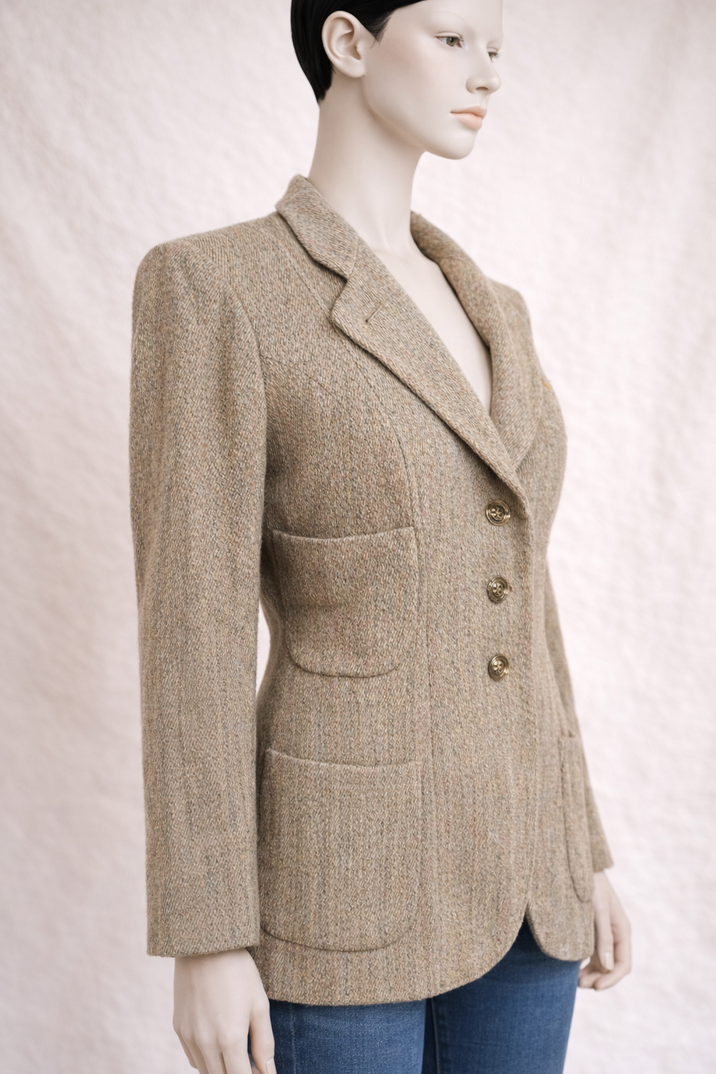 Blazer authentique Emanuel Ungaro en laine épaisse beige chiné vintage couture