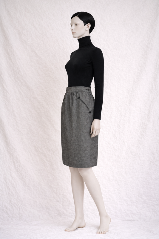 Authentic Yves Saint Laurent Variation Black and White Houndstooth Wool Skirt Vintage