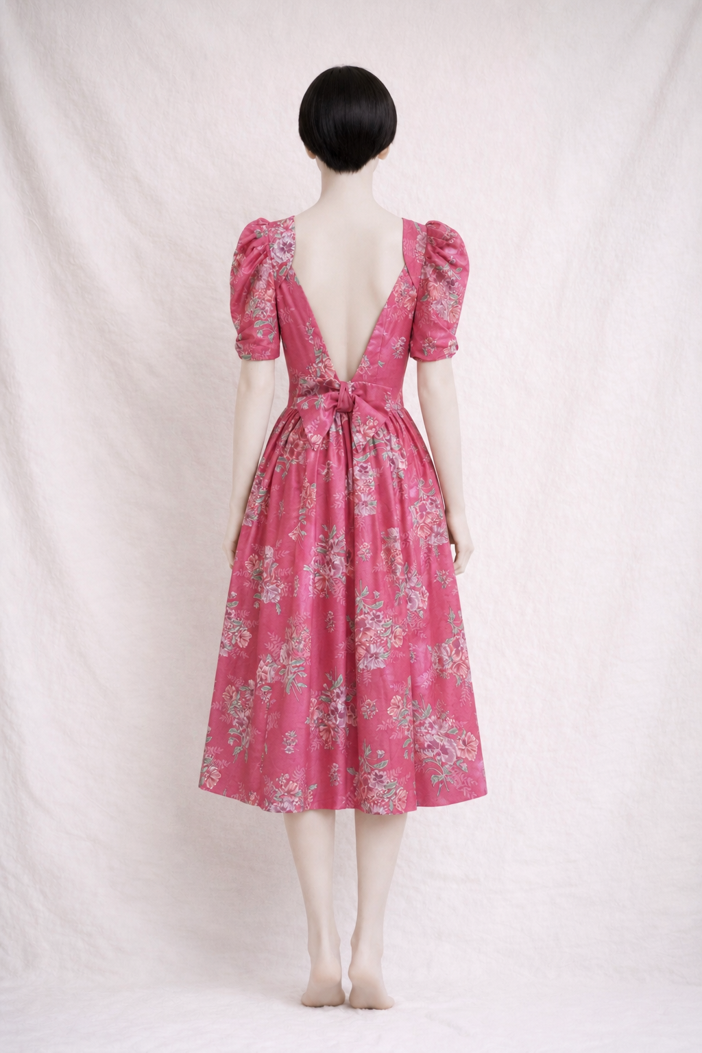 Robe longue romantique Laura Ashley en coton fleuri vintage à nœud dos