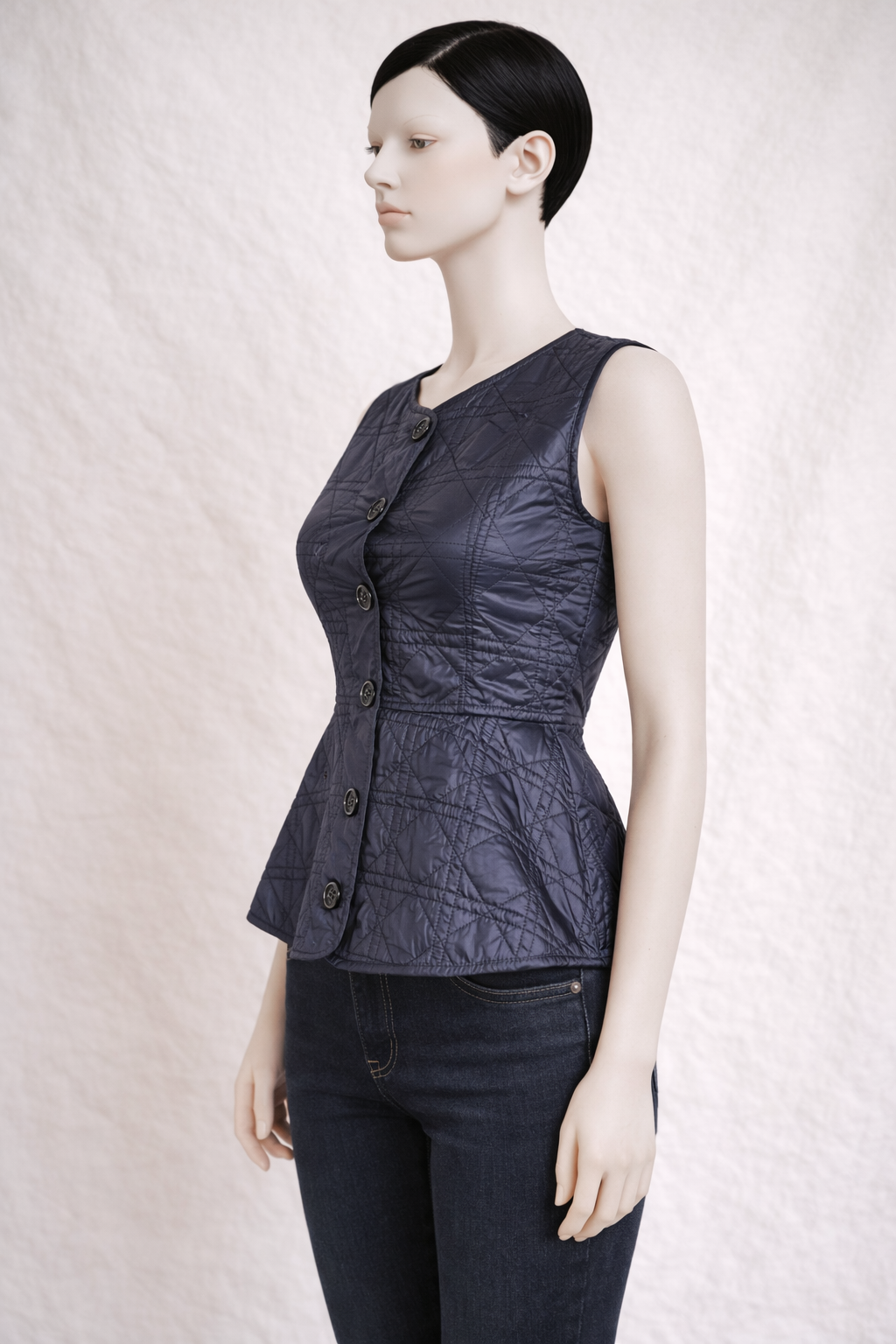 Christian Dior Peplum Top matelassé bleu marine CD authentique