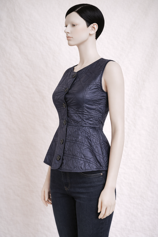 Christian Dior Peplum Top matelassé bleu marine CD authentique