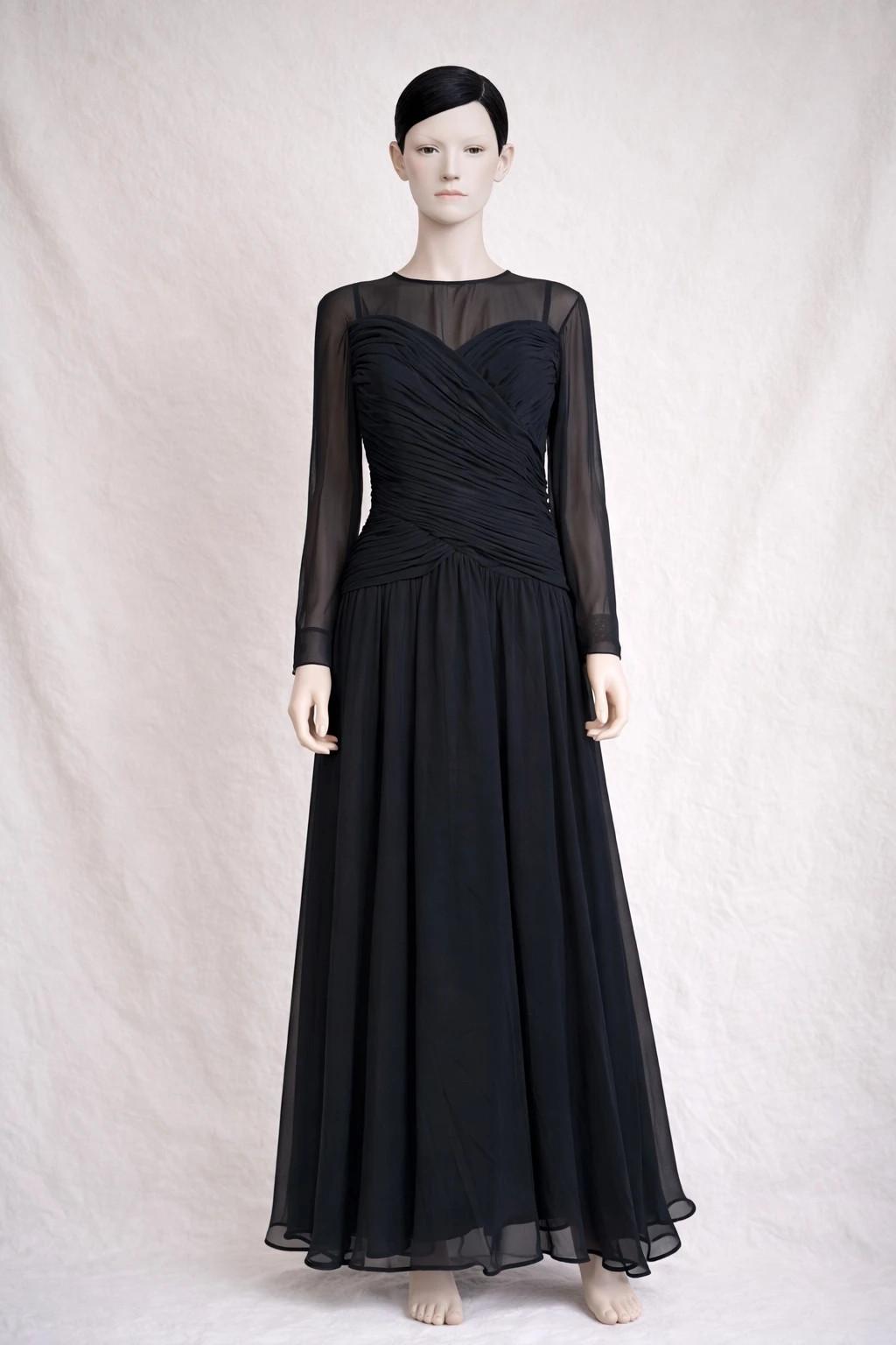 Robe longue authentique Karl Lagerfeld en mousseline noire drapée