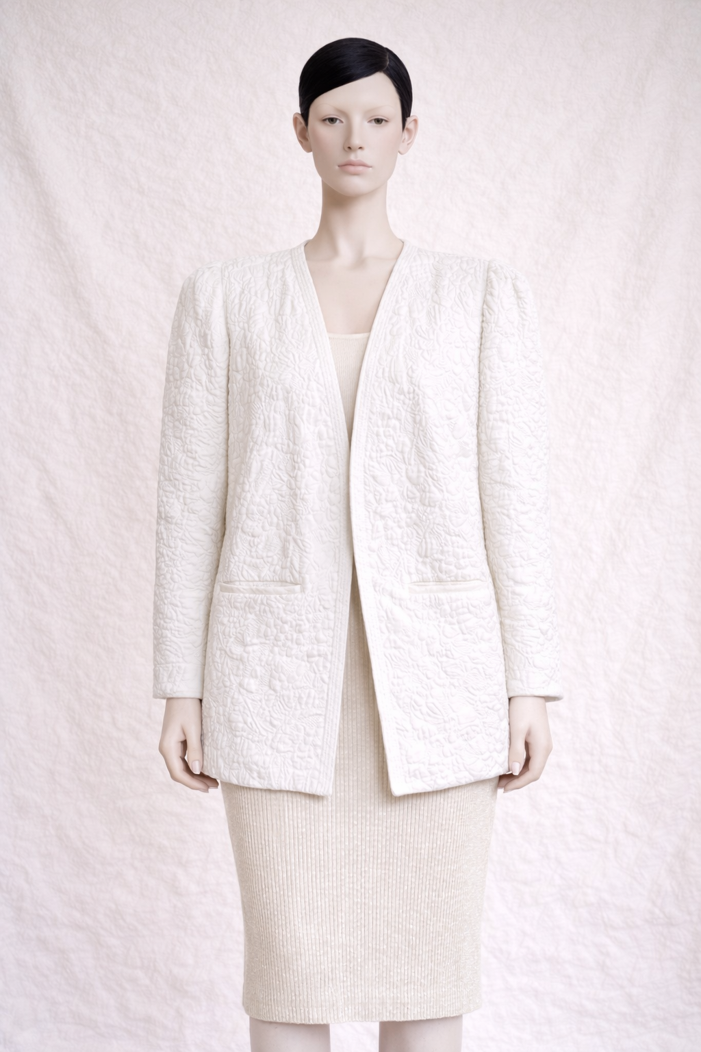 Kimono - veste en coton blanc texturé Emmanuelle Khanh vintage circa 80