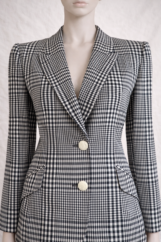 Vintage Valentino Boutique black and white gingham skirt suit and blazer