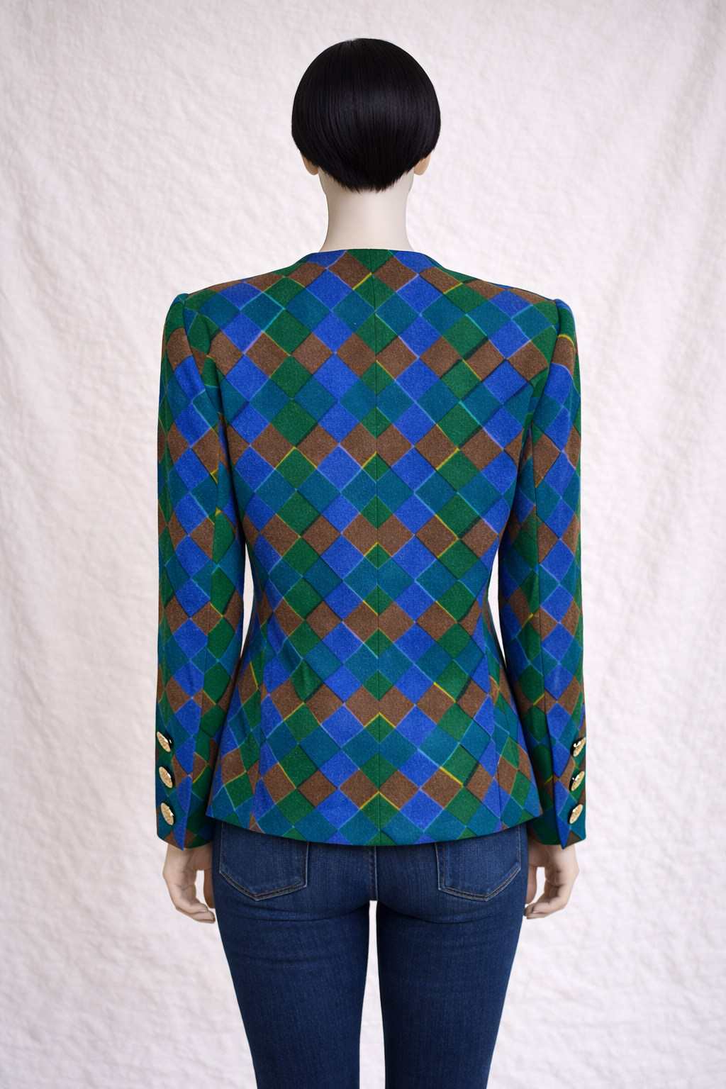 Blazer Givenchy en laine à motif losanges vintage