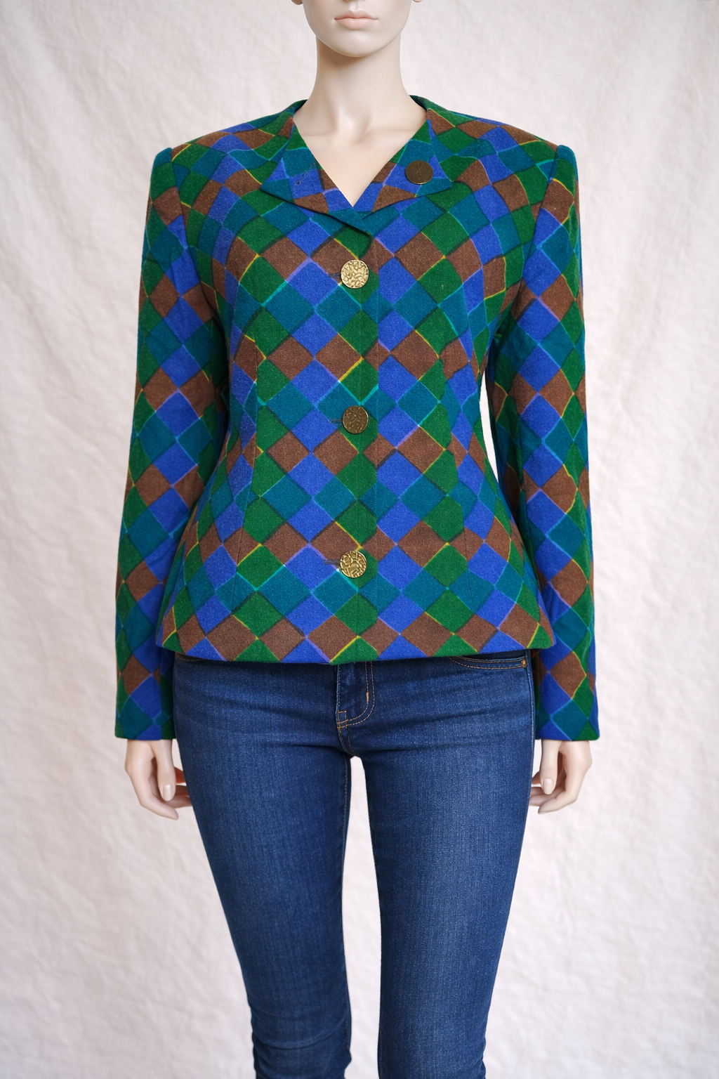 Blazer Givenchy en laine à motif losanges vintage