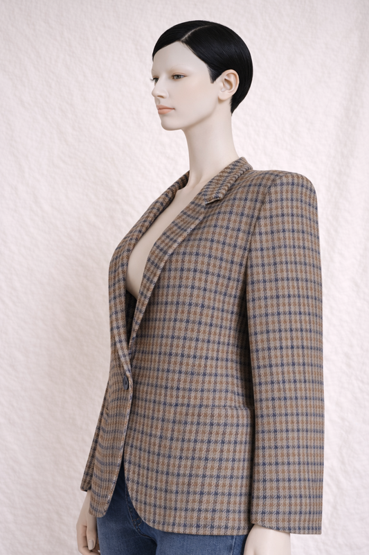 Authentic Burberrys Tweed Wool Blazer with Check Pattern