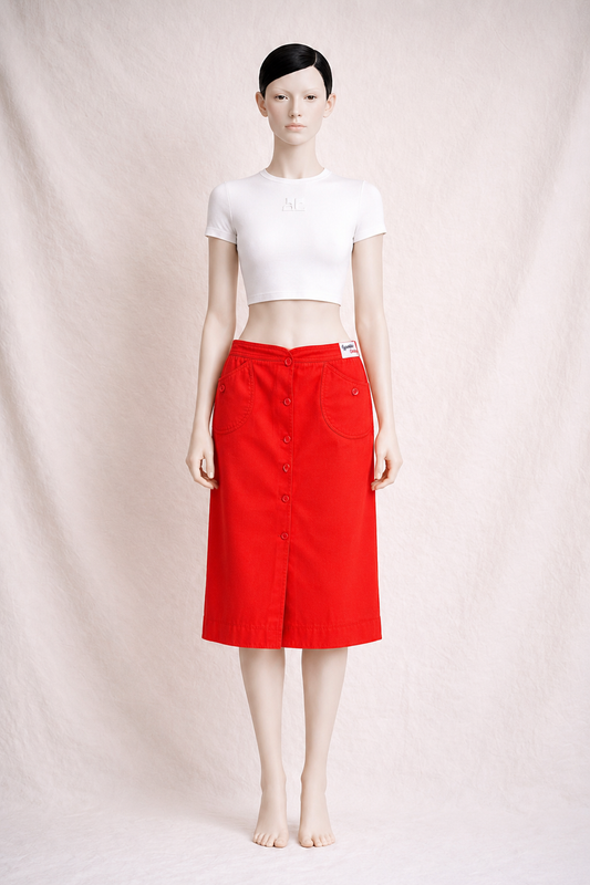 Authentique jupe Courrèges Hyperbole vintage en coton rouge