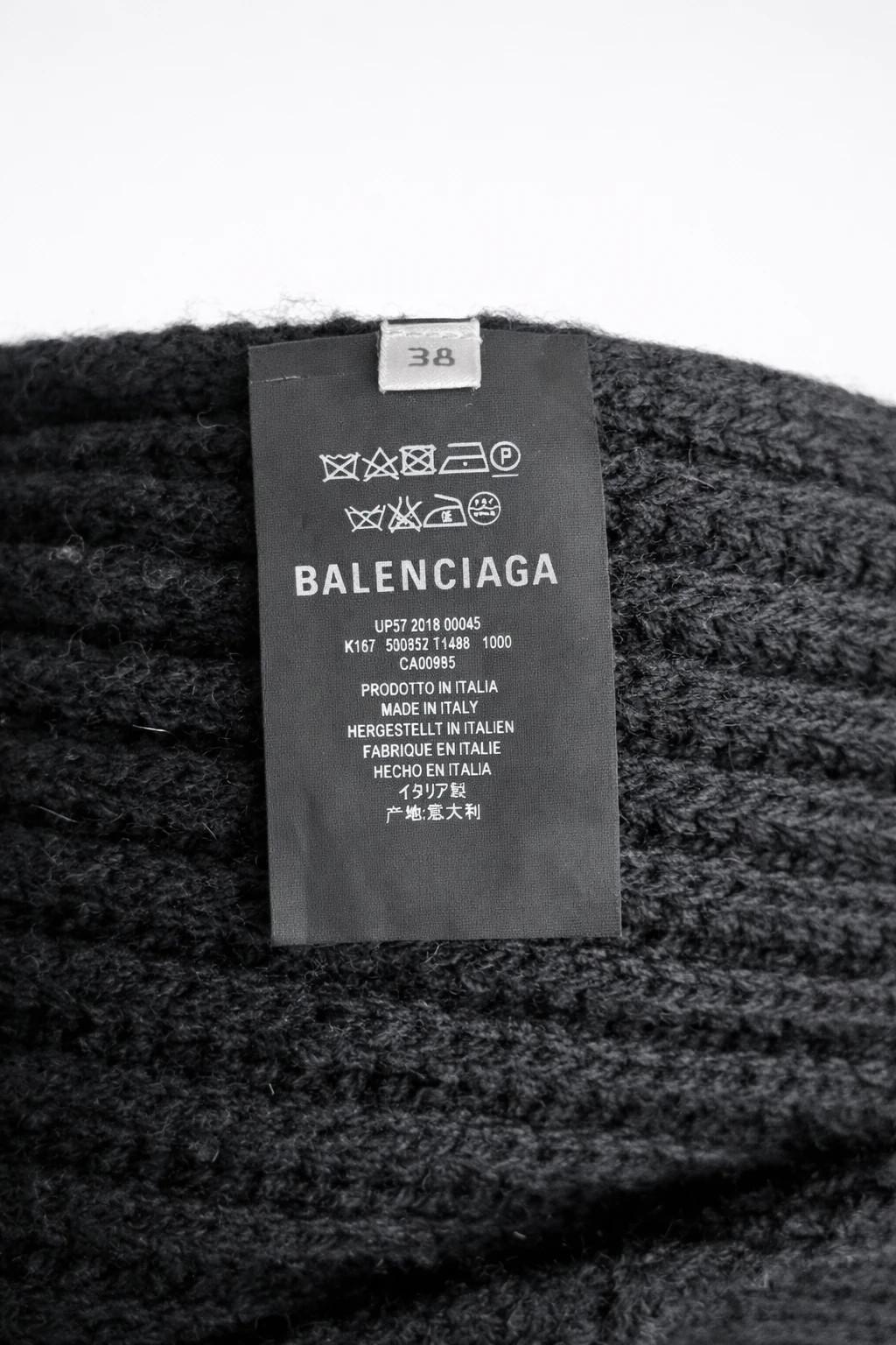 Balenciaga oversized black virgin wool sweater with integrated silk scarf