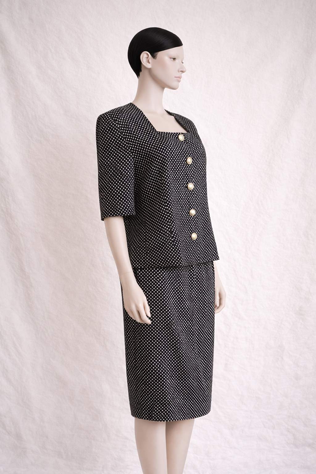Ensemble tailleur jupe et blazer à petits pois Pierre Cardin vintage