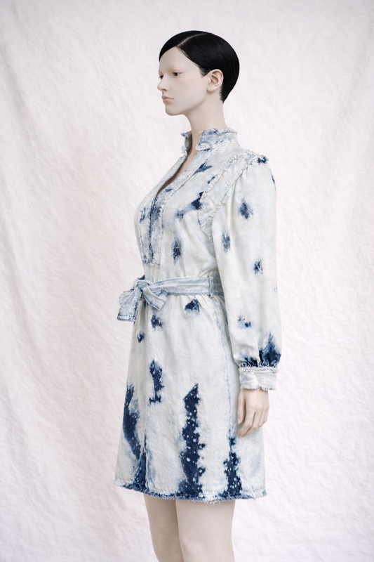 Christian Dior Blue Tie-Dye Denim Belted Dress Authentic