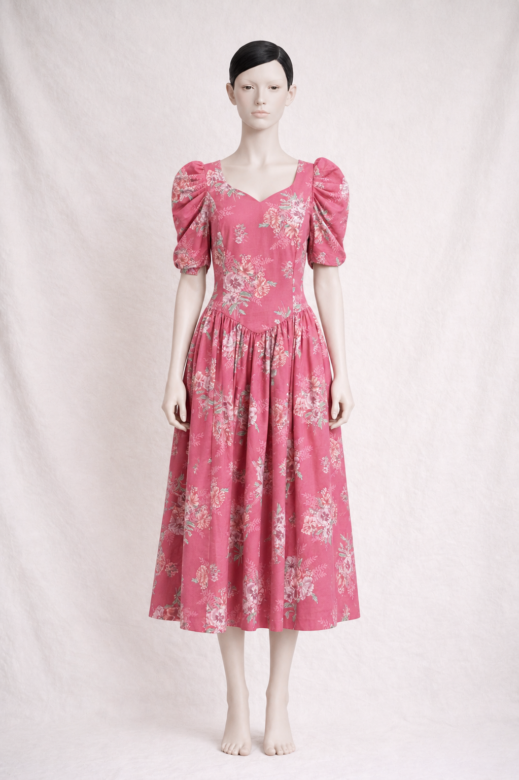 Robe longue romantique Laura Ashley en coton fleuri vintage à nœud dos