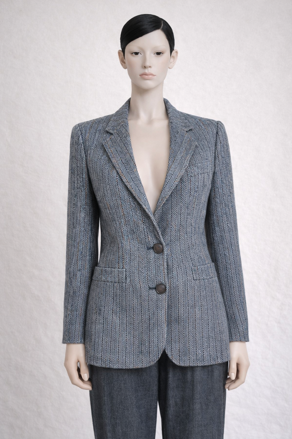 Blazer Burberrys authentique en pure laine à motif chevron gris