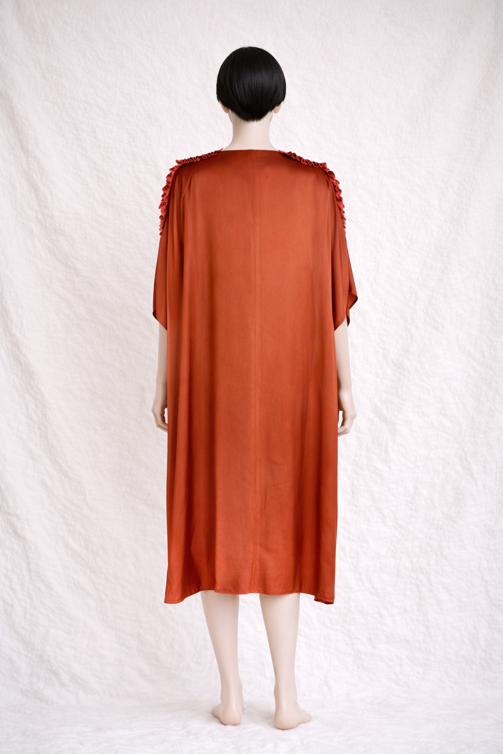 Robe fluide terracotta à manches froncées Maison Rabih Kayrouz