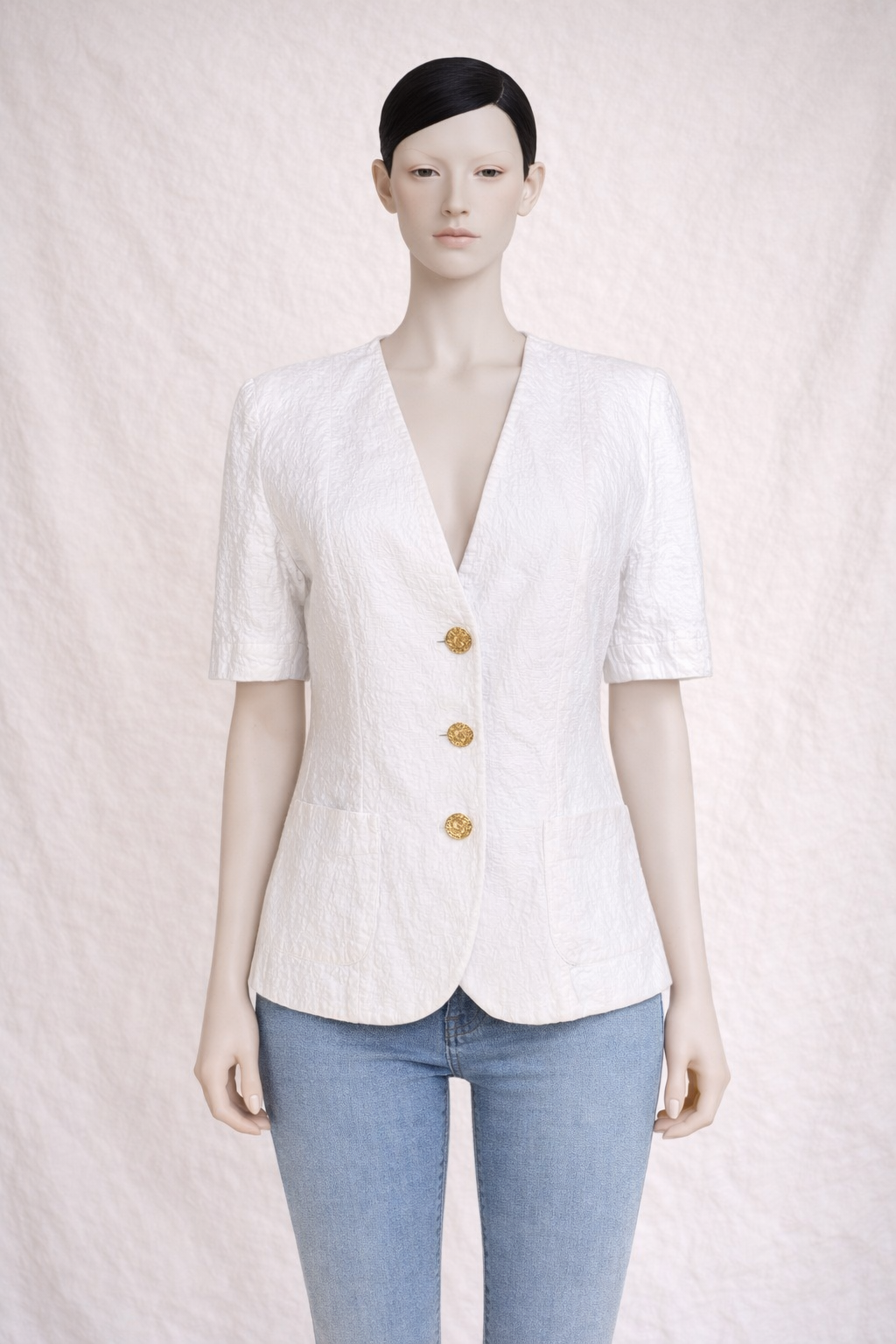 Blazer en coton blanc manches courts Yves Saint Laurent vintage