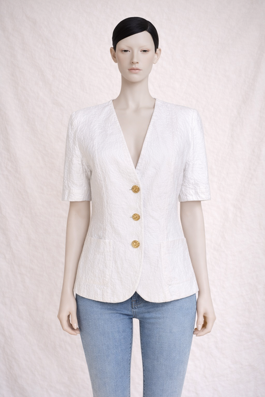 Blazer en coton blanc manches courts Yves Saint Laurent vintage