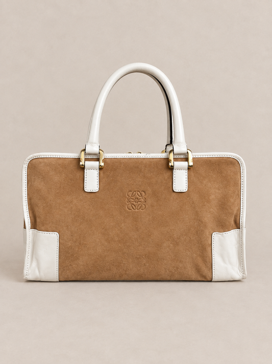 Iconic Loewe Amazona Vintage Camel Suede and Ivory Leather Bag