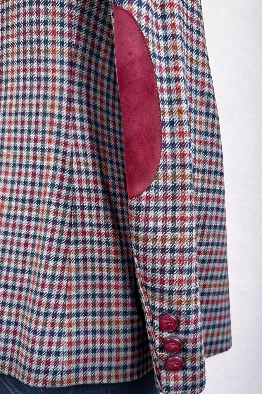 Blazer Burberrys authentique en laine à carreaux coudières bordeaux