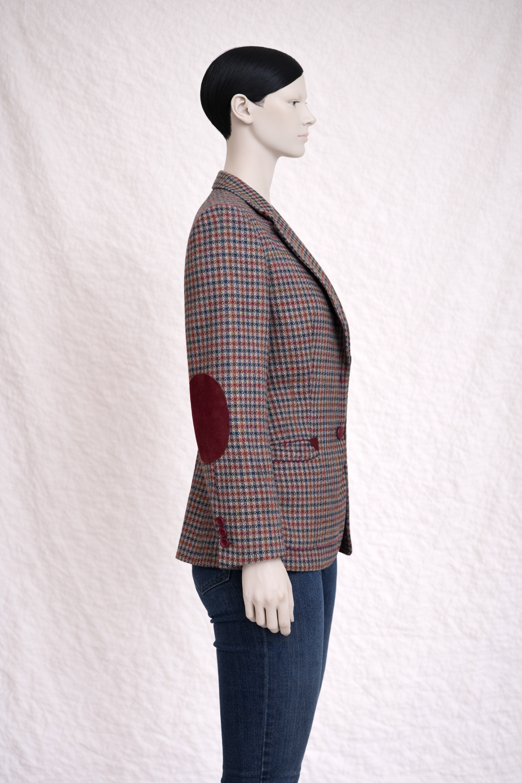 Blazer Burberrys authentique en laine à carreaux coudières bordeaux