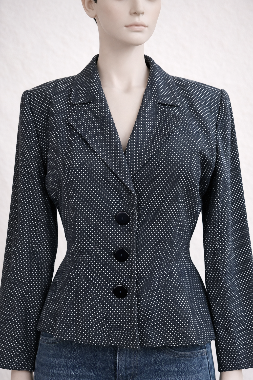 Blazer authentique Yves Saint Laurent Variation à pois bleu marine  vintage