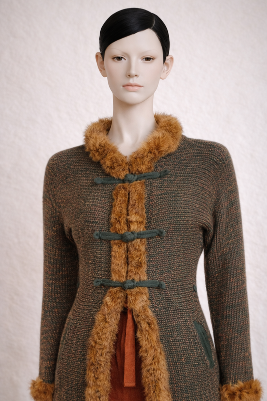 Cardigan Etro Milano en maille chinée et col fourrure de lapin