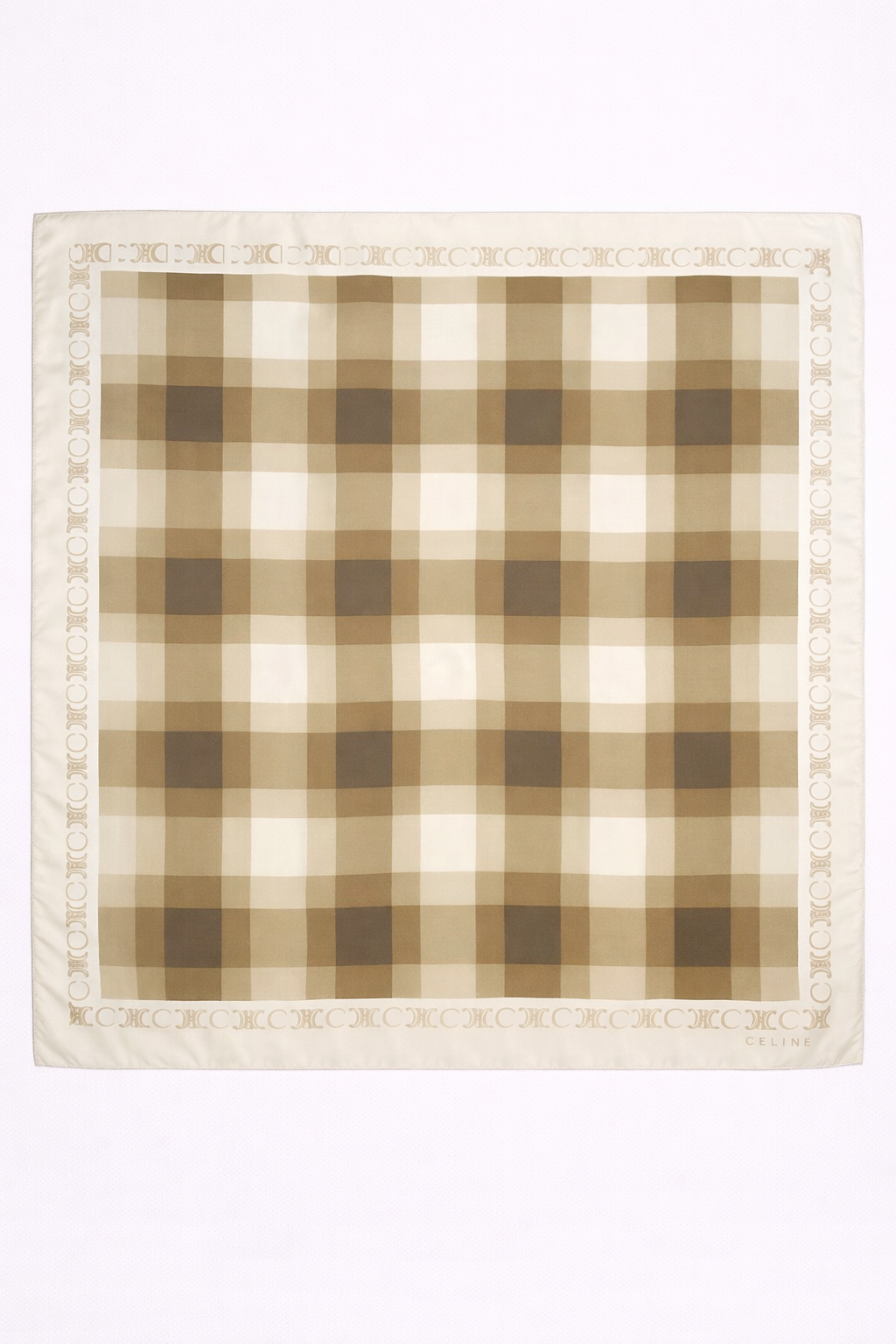 Carré soie Céline beige motif carreaux tartan monogramme vintage authentique