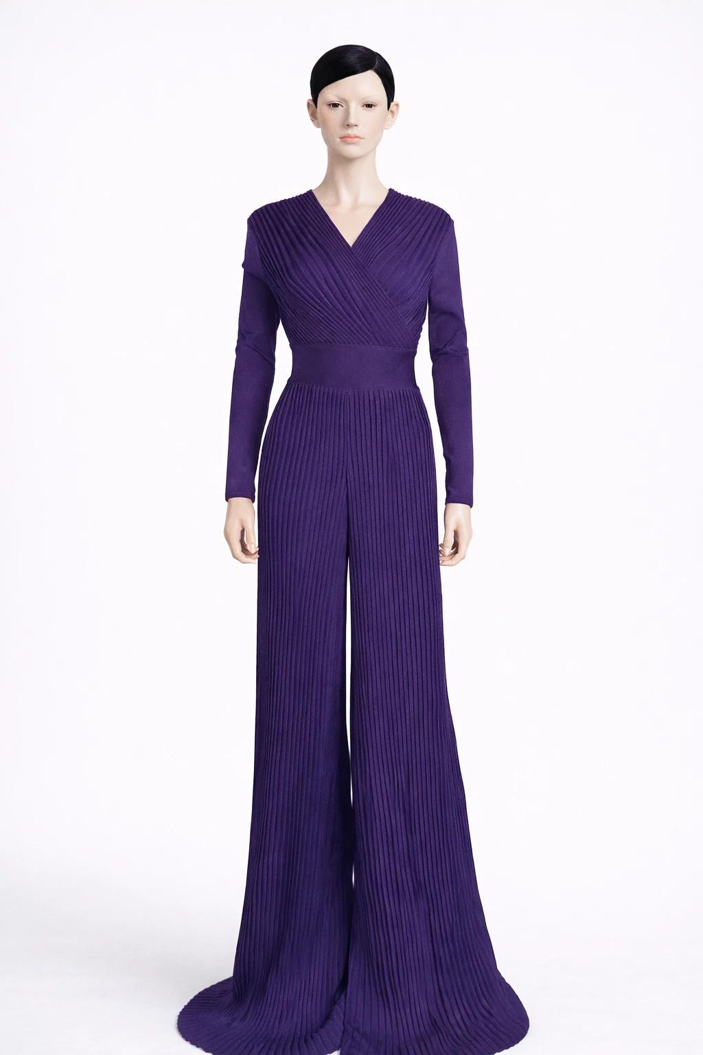 Combinaison longue authentique Balmain en maille côtelée violet marine