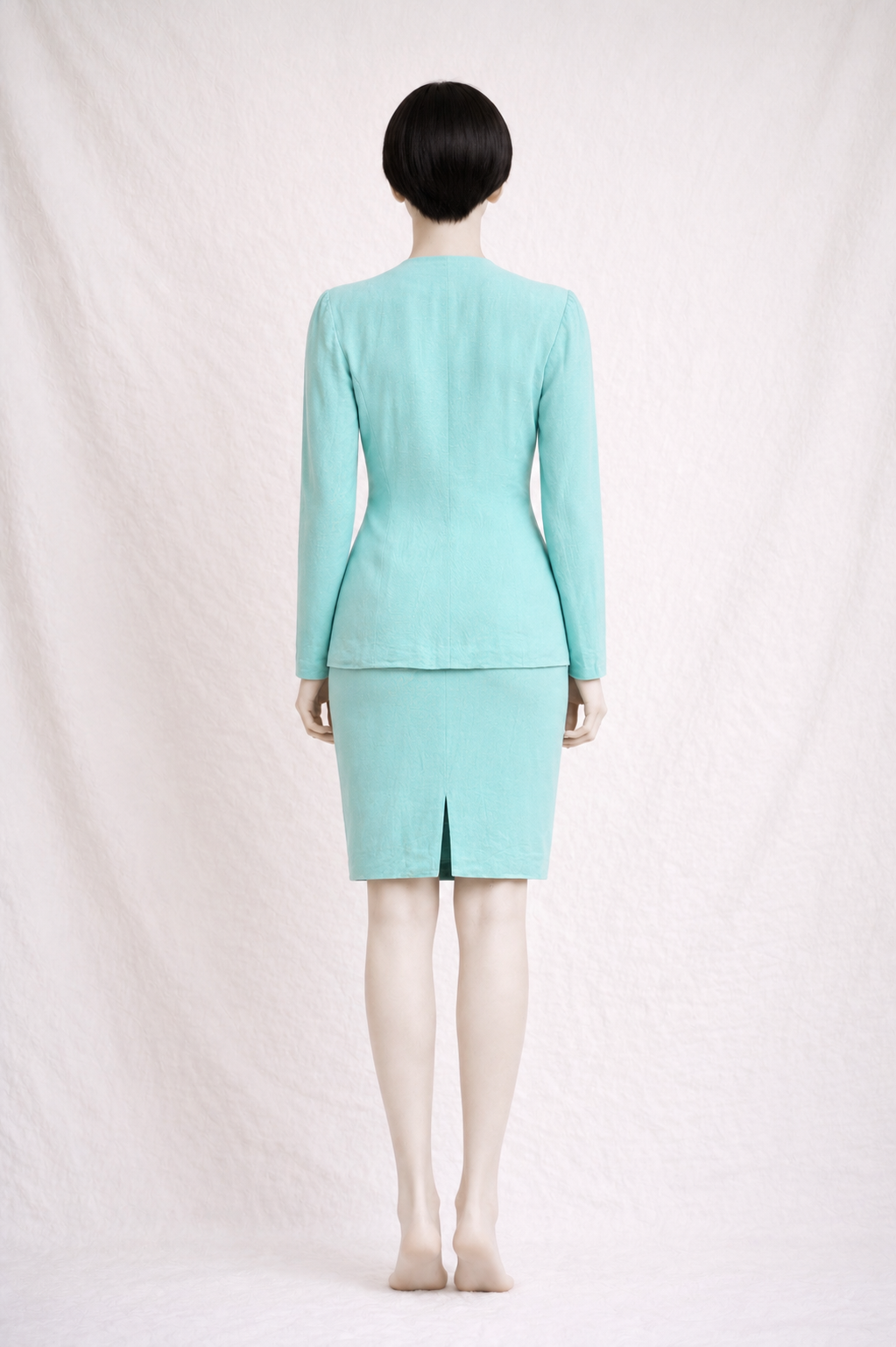 Tailleur jupe en lin turquoise Emmanuelle Khanh Paris vintage